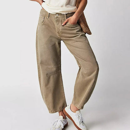 Effortless Relaxed Mom Jeans for Women with Cropped Barrel Leg Style