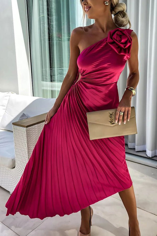 One Shoulder Pleated Wedding Guest Dress