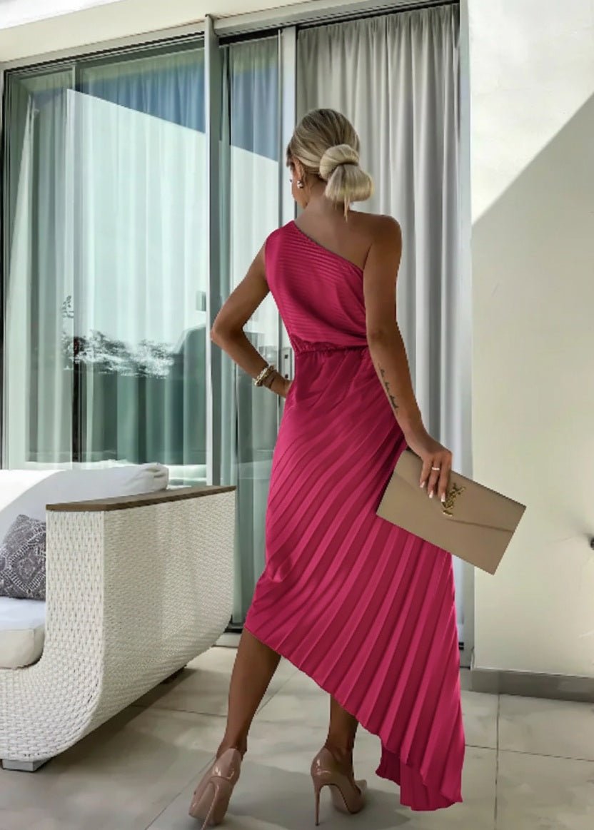 One Shoulder Pleated Wedding Guest Dress