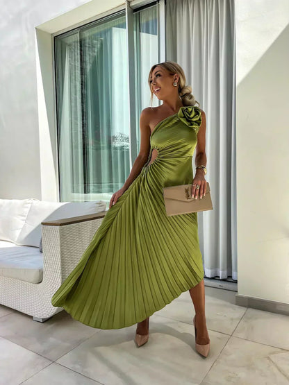 One Shoulder Pleated Wedding Guest Dress