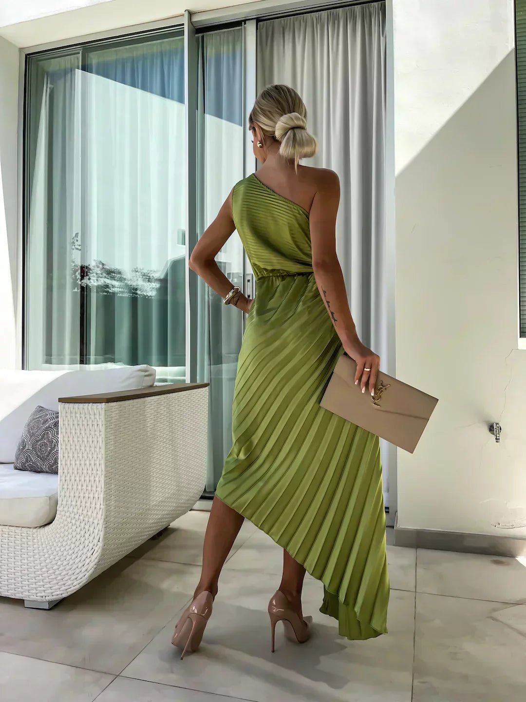 One Shoulder Pleated Wedding Guest Dress