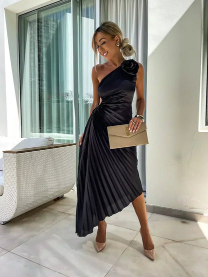 One Shoulder Pleated Wedding Guest Dress