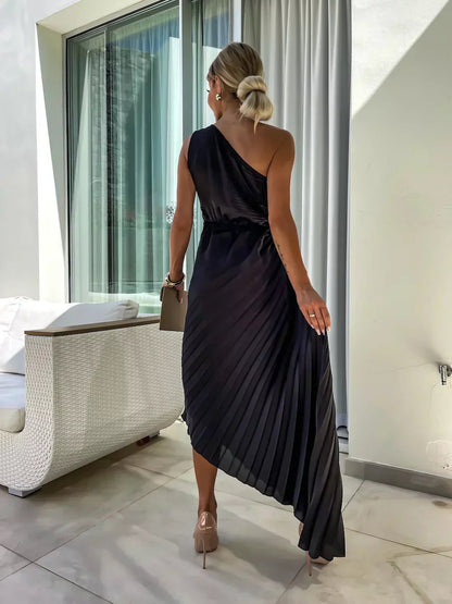 One Shoulder Pleated Wedding Guest Dress