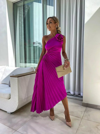 One Shoulder Pleated Wedding Guest Dress