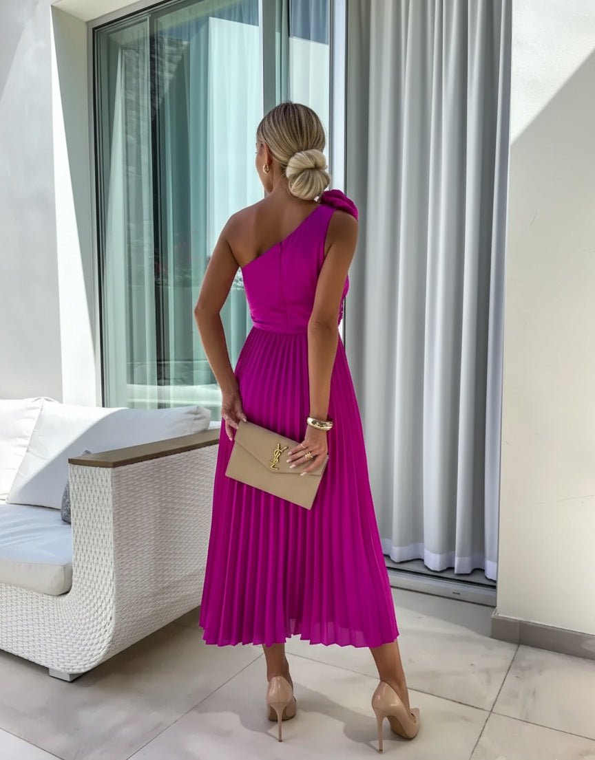 One Shoulder Pleated Wedding Guest Dress