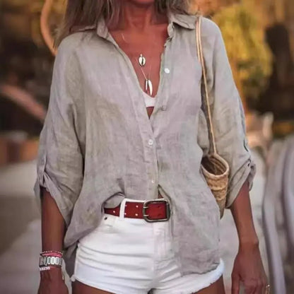 Relaxed Linen Button Down Blouse