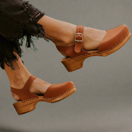 Mary Jane Wedge Sandals with Buckle Strap