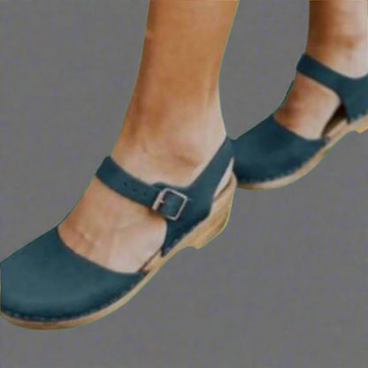 Mary Jane Wedge Sandals with Buckle Strap