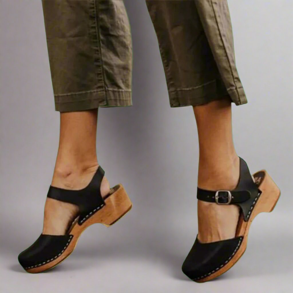 Mary Jane Wedge Sandals with Buckle Strap