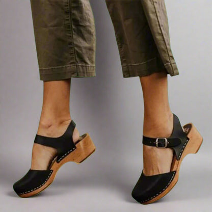 Mary Jane Wedge Sandals with Buckle Strap