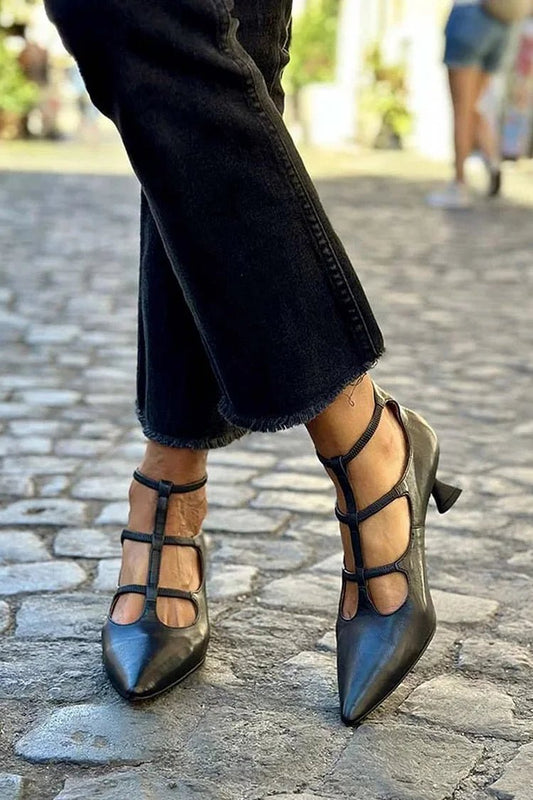 Elegant Black Wedding Shoes for Women with Cage Strap Style