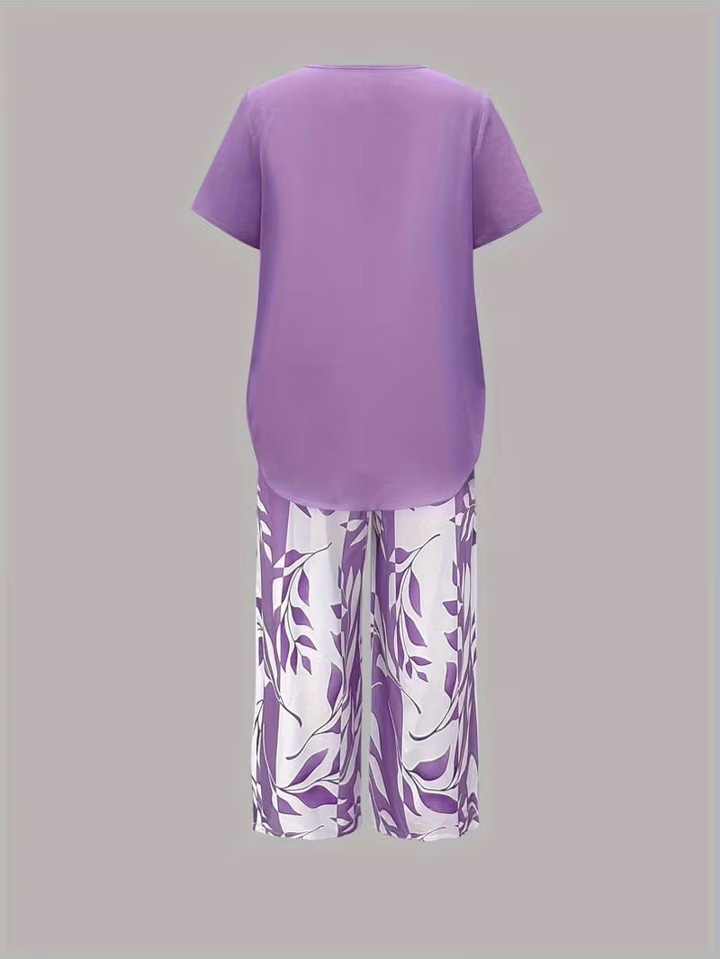 Short Sleeve Two Piece Set with Printed Pants