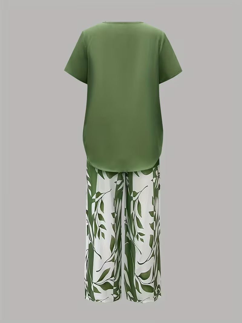 Short Sleeve Two Piece Set with Printed Pants