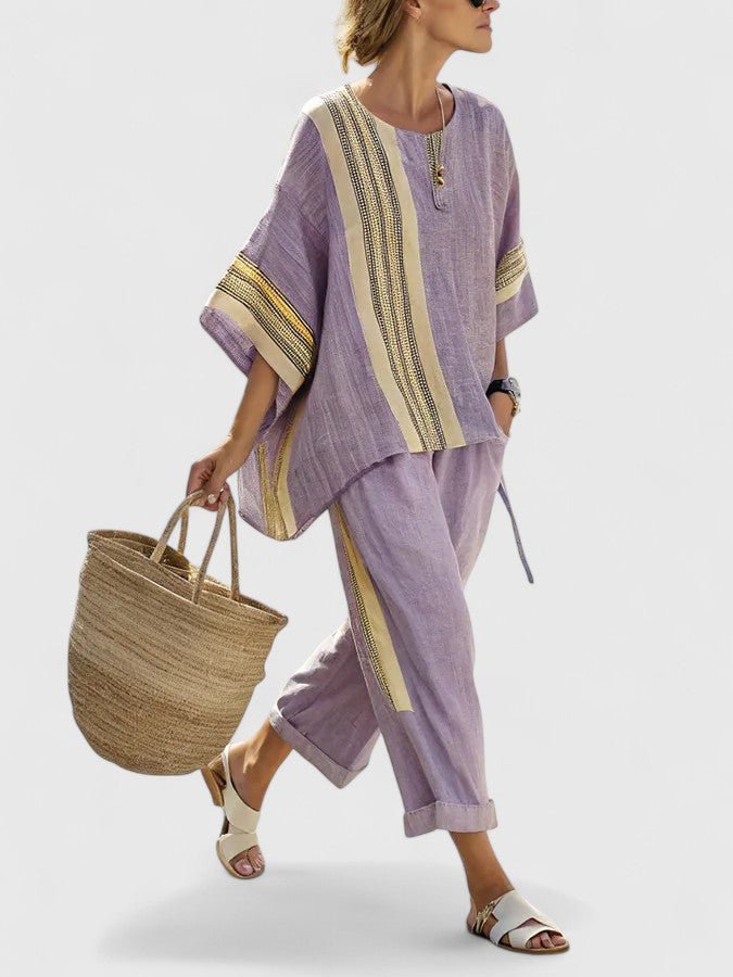 Striped Two Piece Set with Wide Leg Pants
