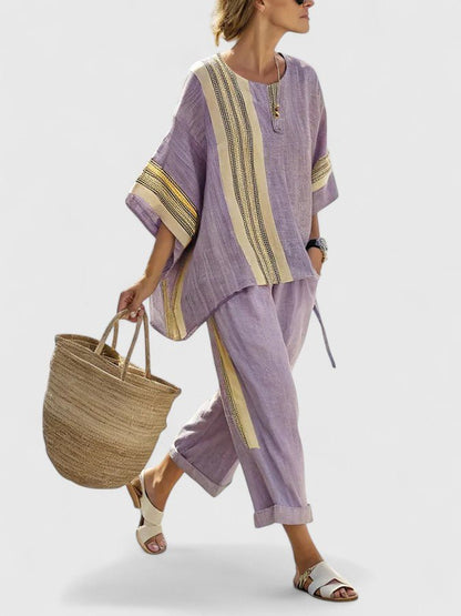 Striped Two Piece Set with Wide Leg Pants