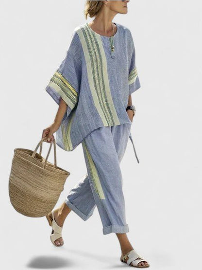 Striped Two Piece Set with Wide Leg Pants