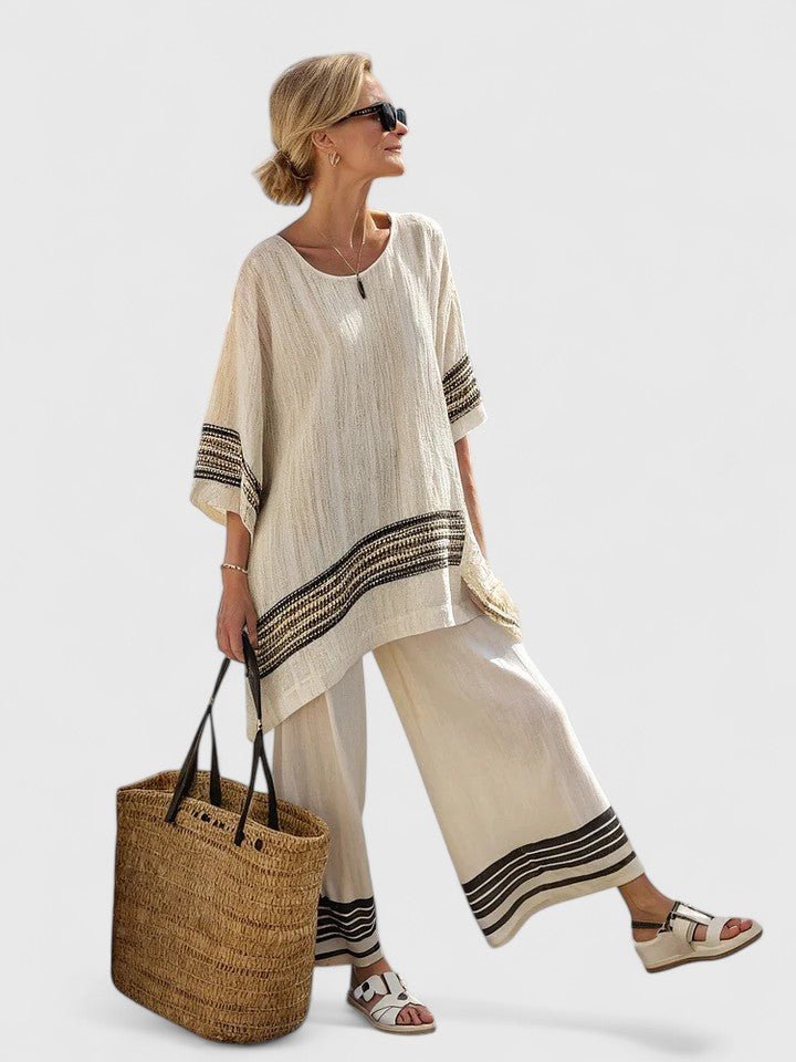 Striped Two Piece Set with Wide Leg Pants