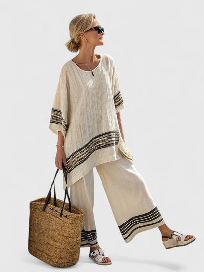 Striped Two Piece Set with Wide Leg Pants
