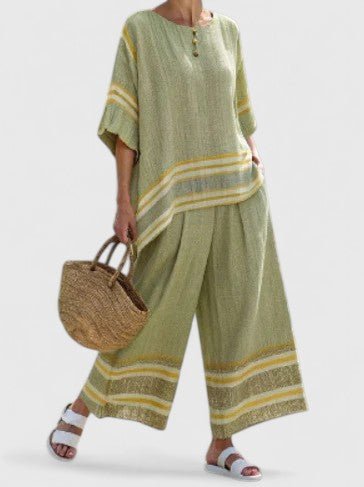 Striped Two Piece Set with Wide Leg Pants