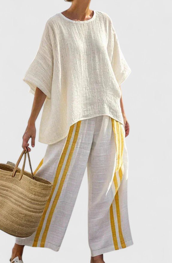 Striped Two Piece Set with Wide Leg Pants
