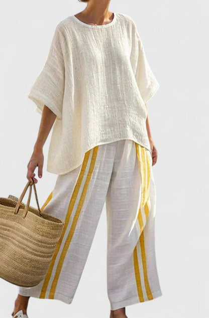 Striped Two Piece Set with Wide Leg Pants