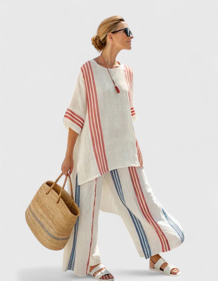 Striped Two Piece Set with Wide Leg Pants