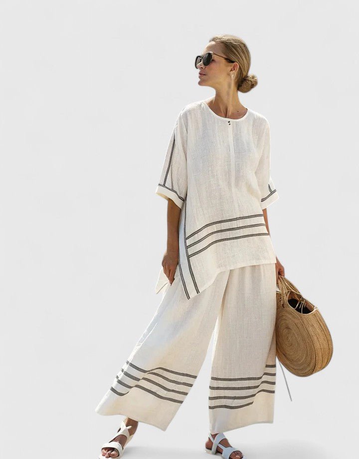 Striped Two Piece Set with Wide Leg Pants
