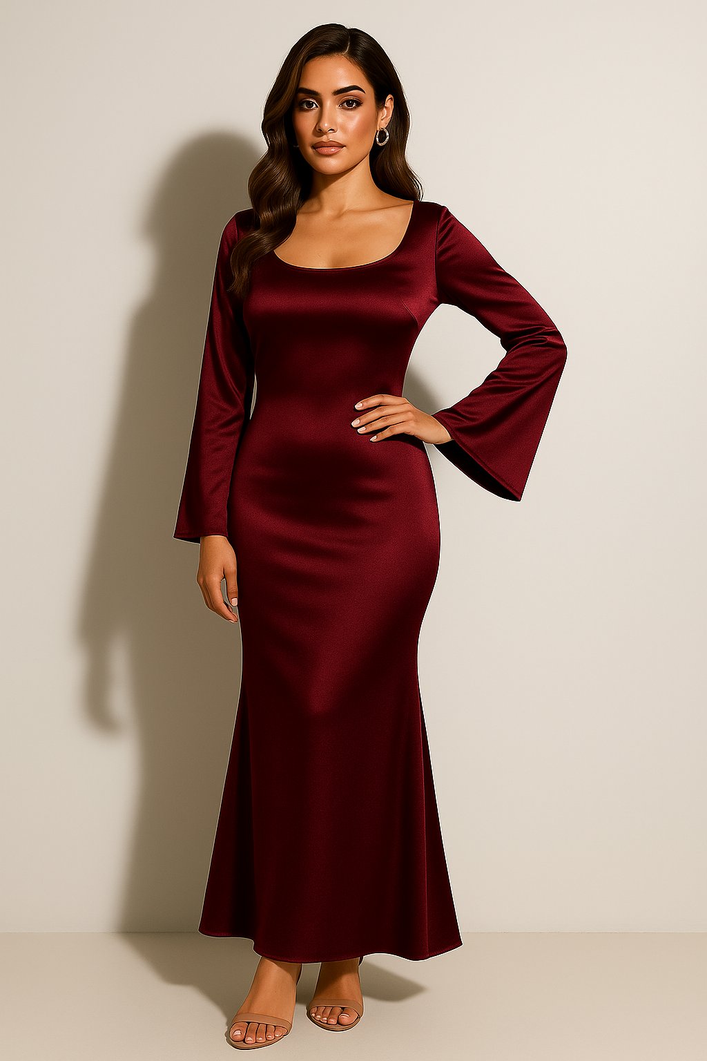 Off Shoulder Satin Maxi Dress