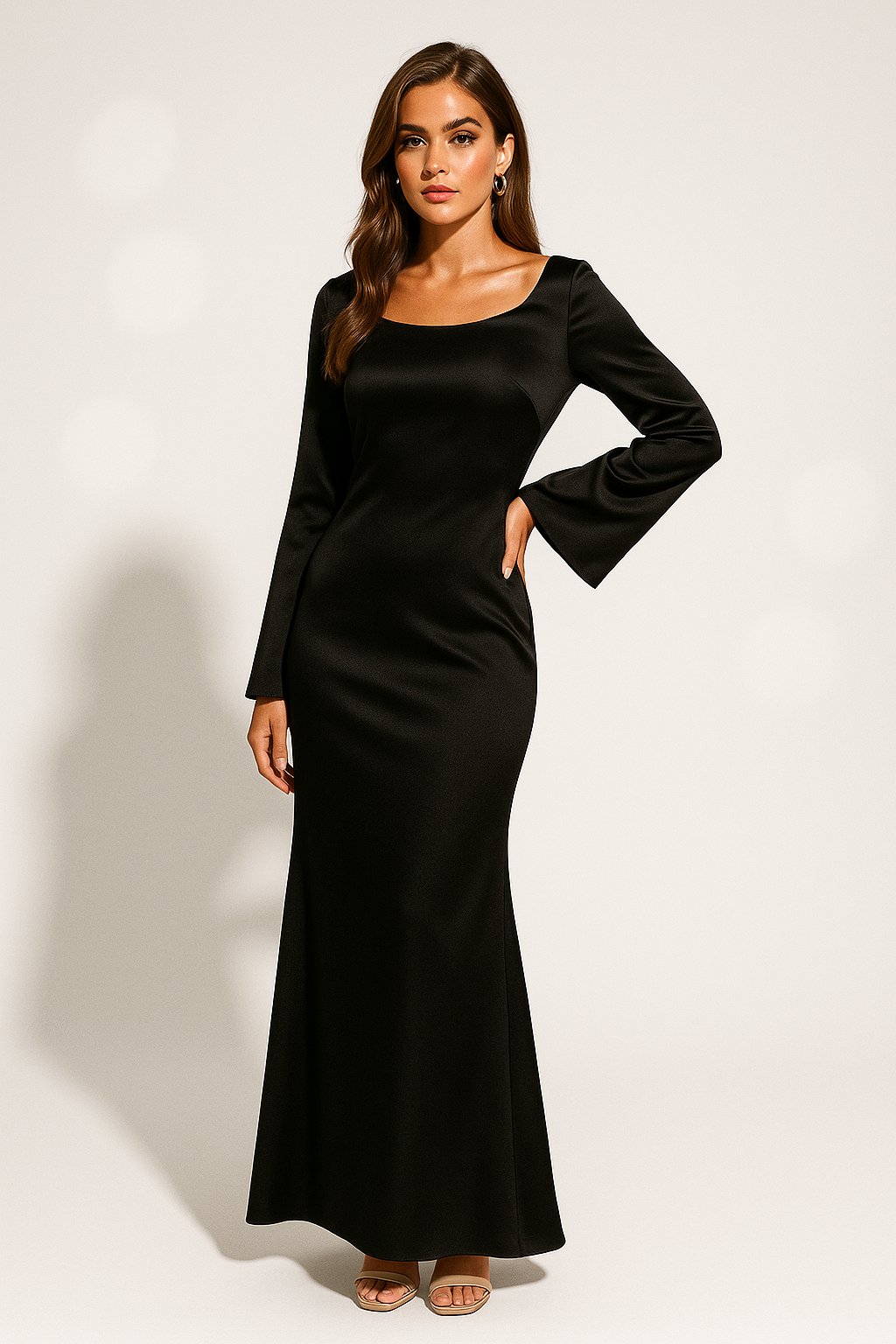 Off Shoulder Satin Maxi Dress
