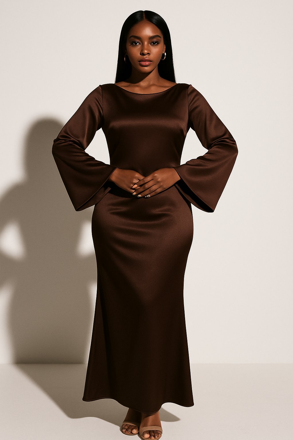 Off Shoulder Satin Maxi Dress