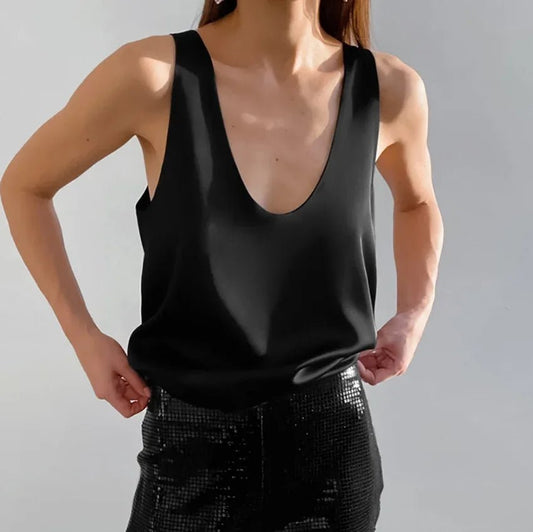Satin V Neck Tank Top