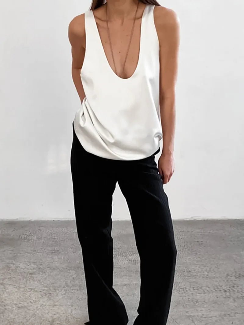 Satin V Neck Tank Top