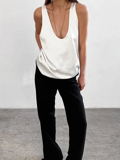 Satin V Neck Tank Top