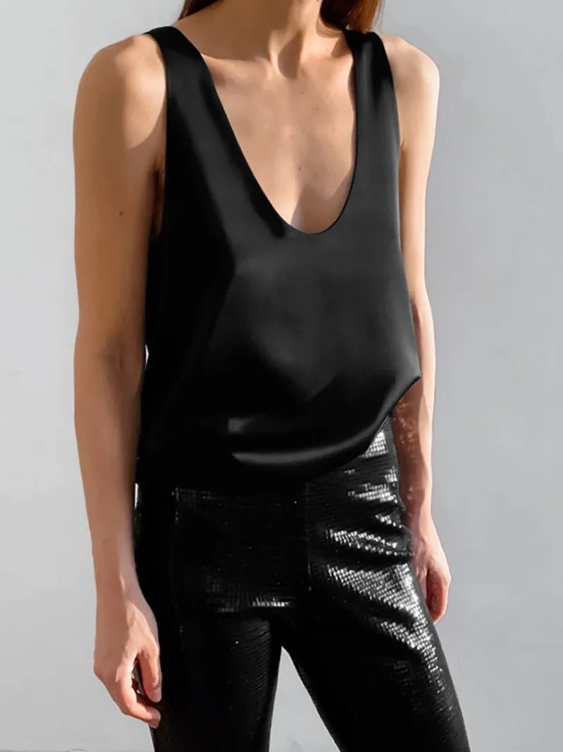 Satin V Neck Tank Top