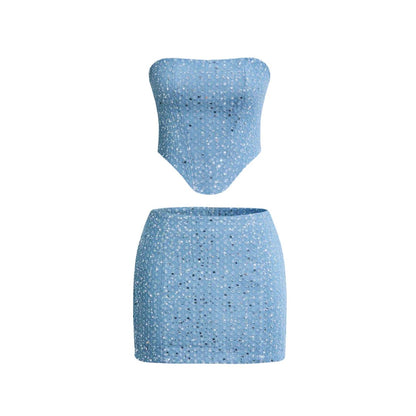 Blue Strapless Sequin Mini Dress