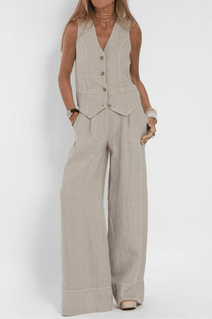 Vest Two Piece Set with Wide Leg Pants