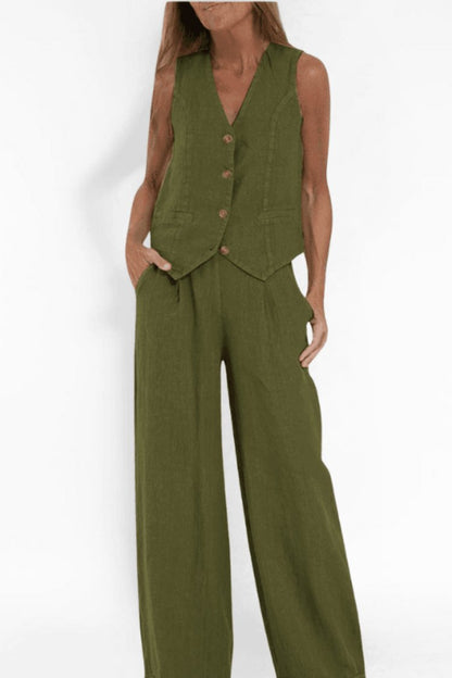 Vest Two Piece Set with Wide Leg Pants