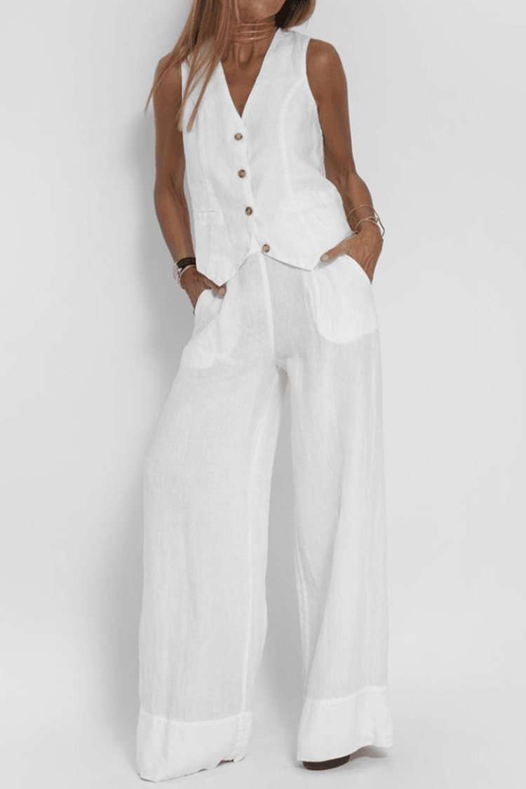 Vest Two Piece Set with Wide Leg Pants