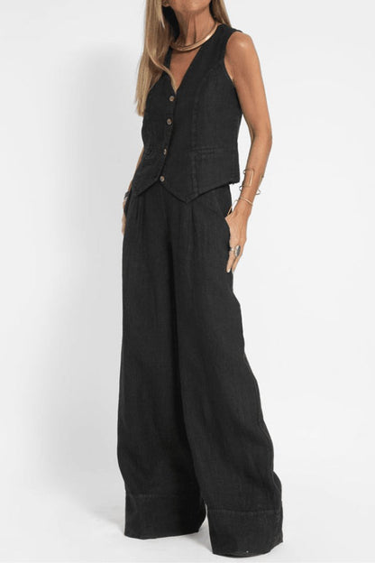 Vest Two Piece Set with Wide Leg Pants