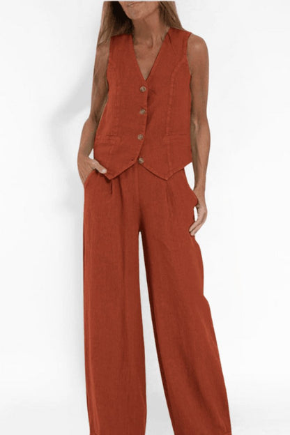 Vest Two Piece Set with Wide Leg Pants