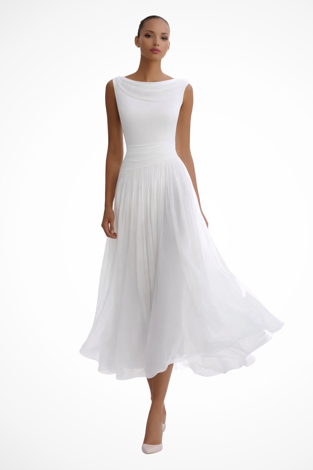 Sleeveless A-Line Midi Dress with Flowy Skirt