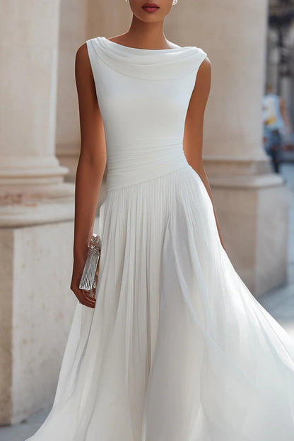 Sleeveless A-Line Midi Dress with Flowy Skirt