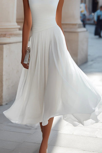 Sleeveless A-Line Midi Dress with Flowy Skirt