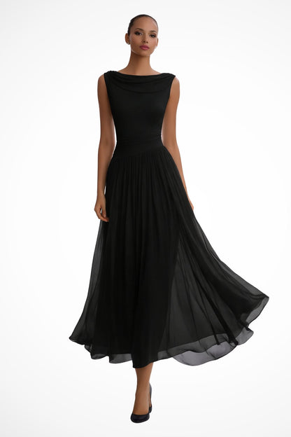 Sleeveless A-Line Midi Dress with Flowy Skirt