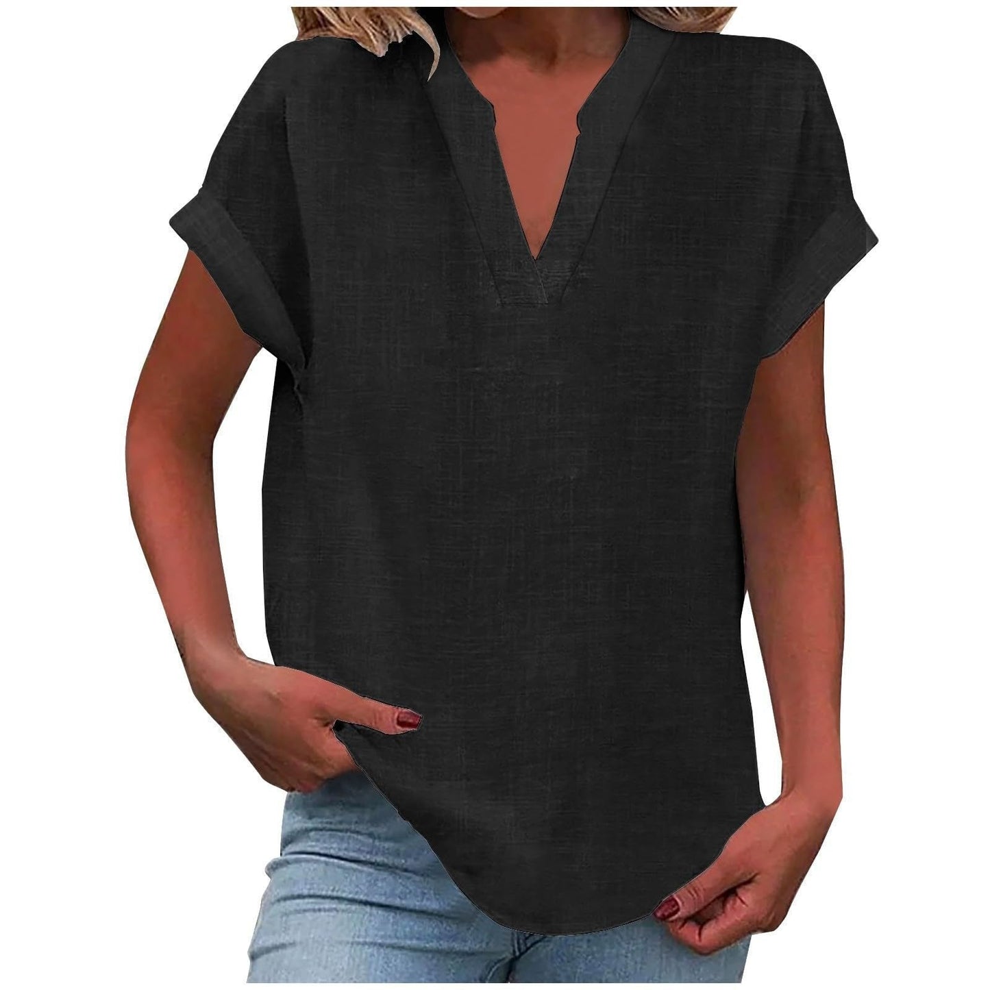 Comfortable V Neck Blouses for Women with Short Sleeve Style