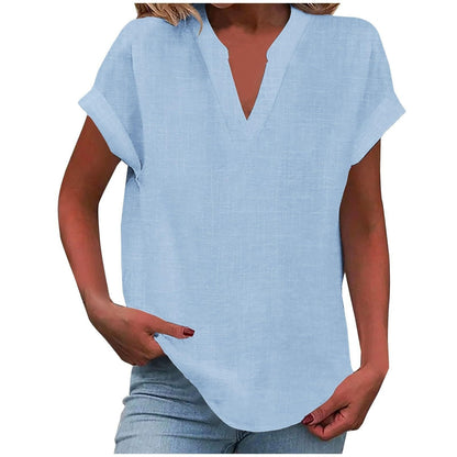 Comfortable V Neck Blouses for Women with Short Sleeve Style