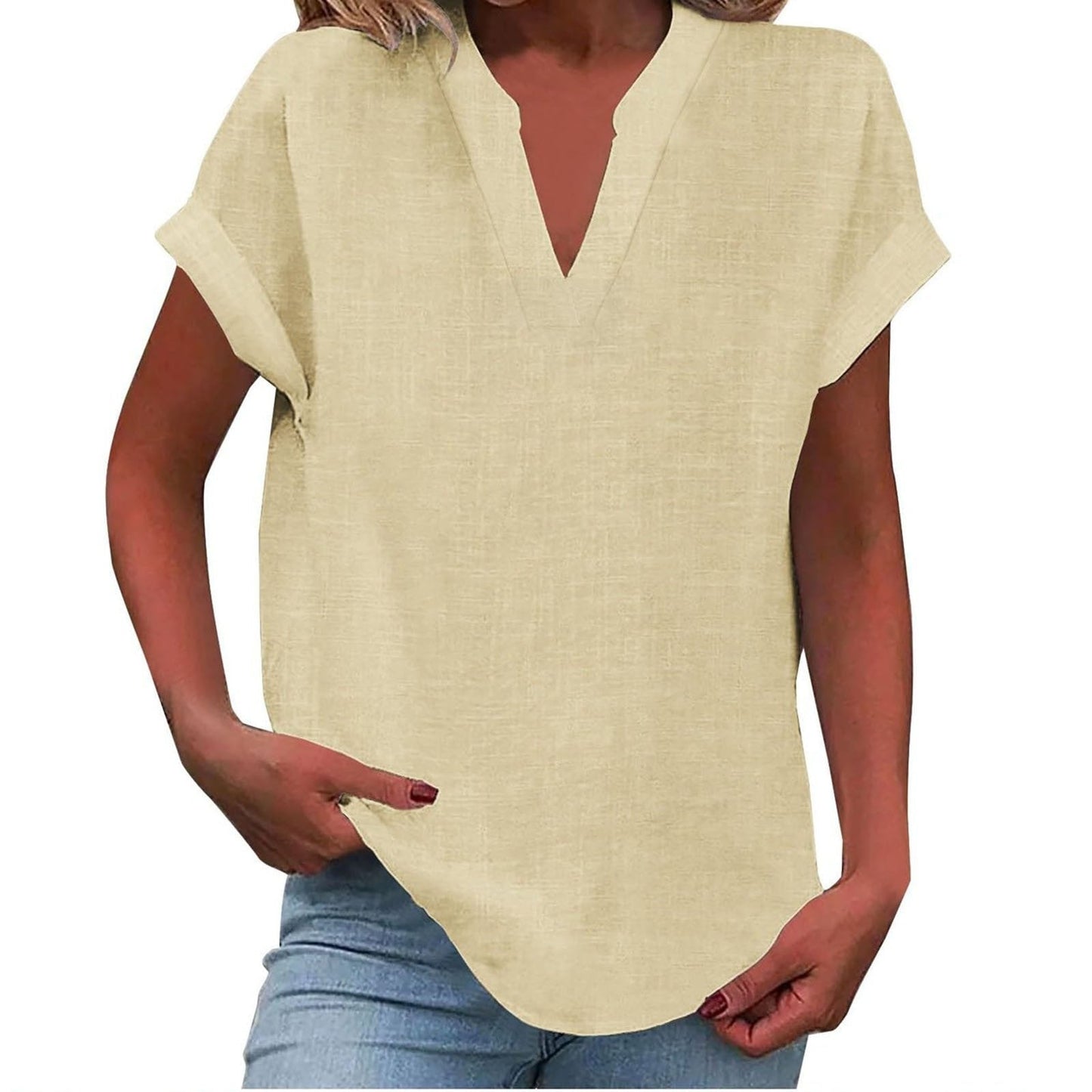 Comfortable V Neck Blouses for Women with Short Sleeve Style