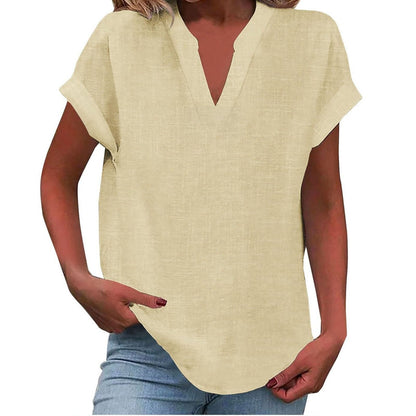 Comfortable V Neck Blouses for Women with Short Sleeve Style