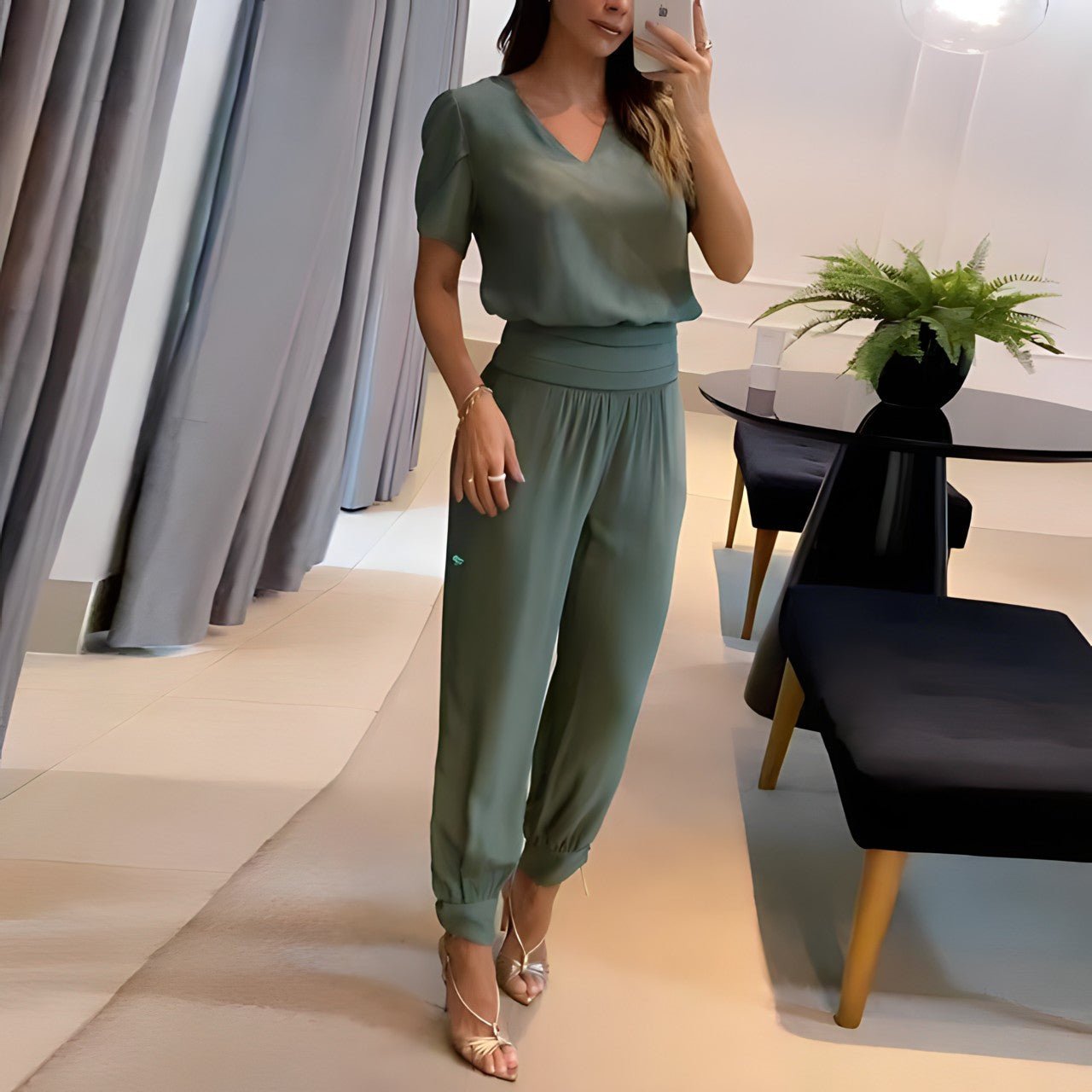 Printed Two Piece Set with Wide Leg Pants