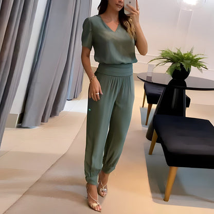 Printed Two Piece Set with Wide Leg Pants